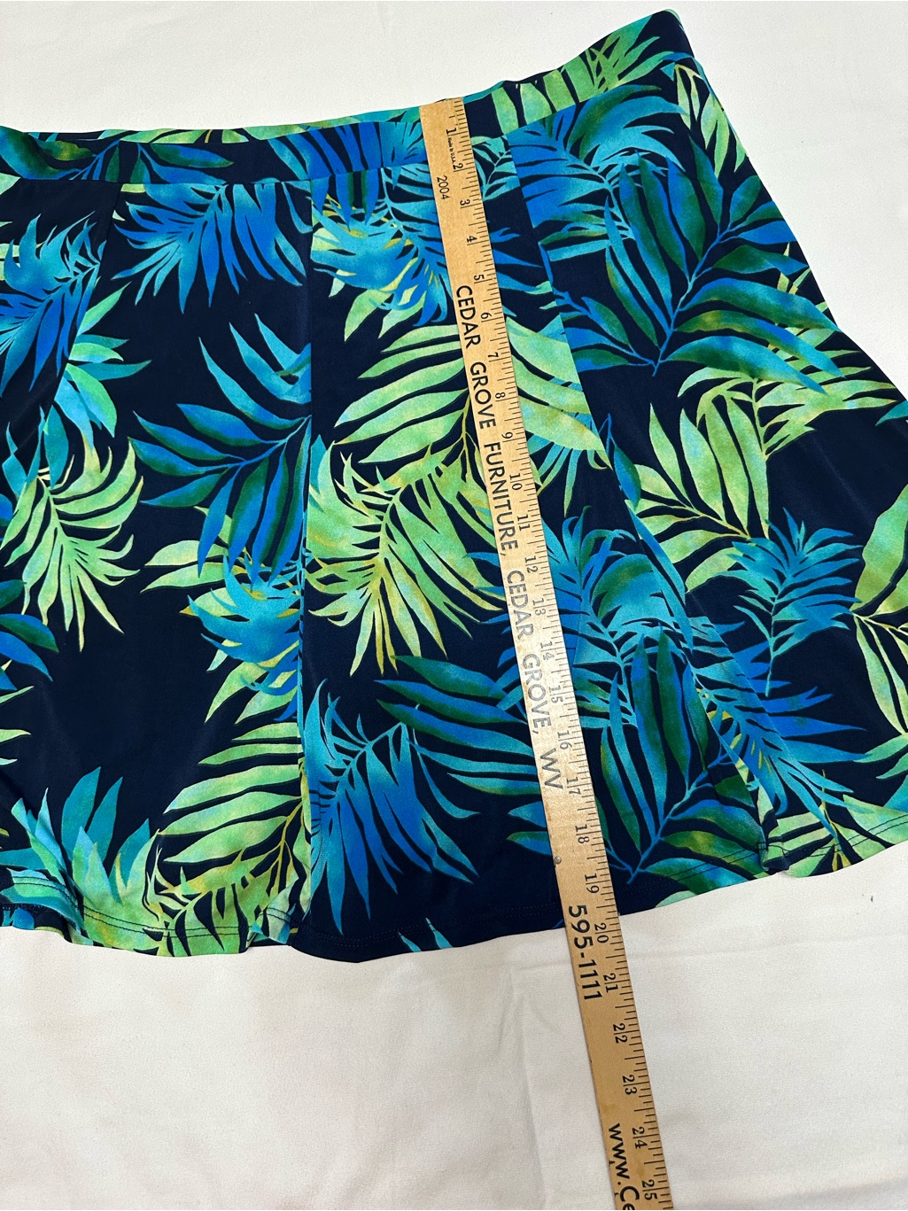 Susan Graver Tropical Leaf Print A-Line Skort - Navy Blue & Green — image 5 of 5